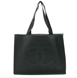 CHANEL Cocomark Tote Bag Large Shoulder Rubber Black